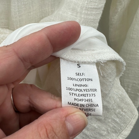 ROOLEE S Cream textured cotton lagonlook boho cottagecore long sleeve woman top - Picture 5 of 11